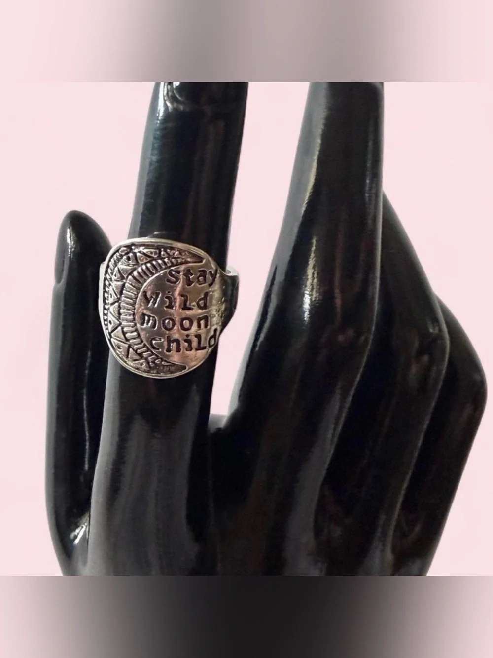 Stay Wild Moon Child 🌙 Celestial Silver Moon Free Spirit Mantra Ring ✨